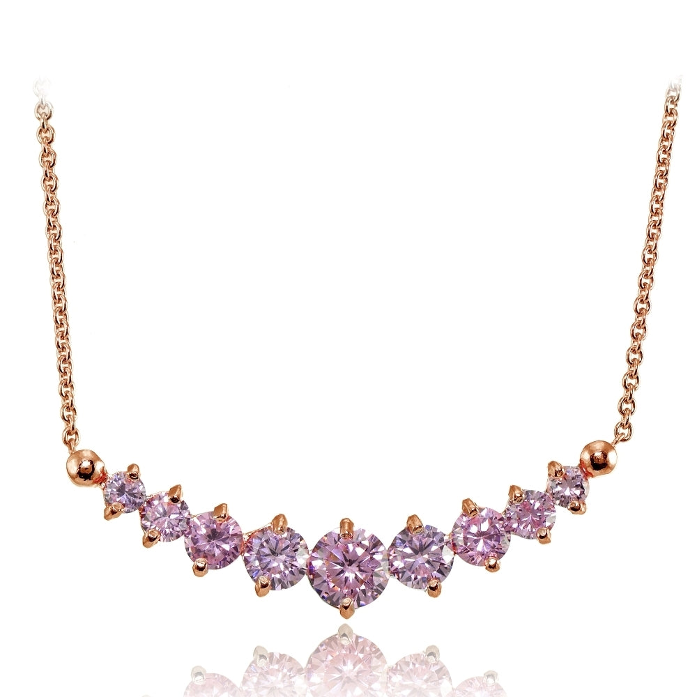Rose Gold Flashed Sterling Silver Light Pink Cubic Zirconia Graduated Necklace