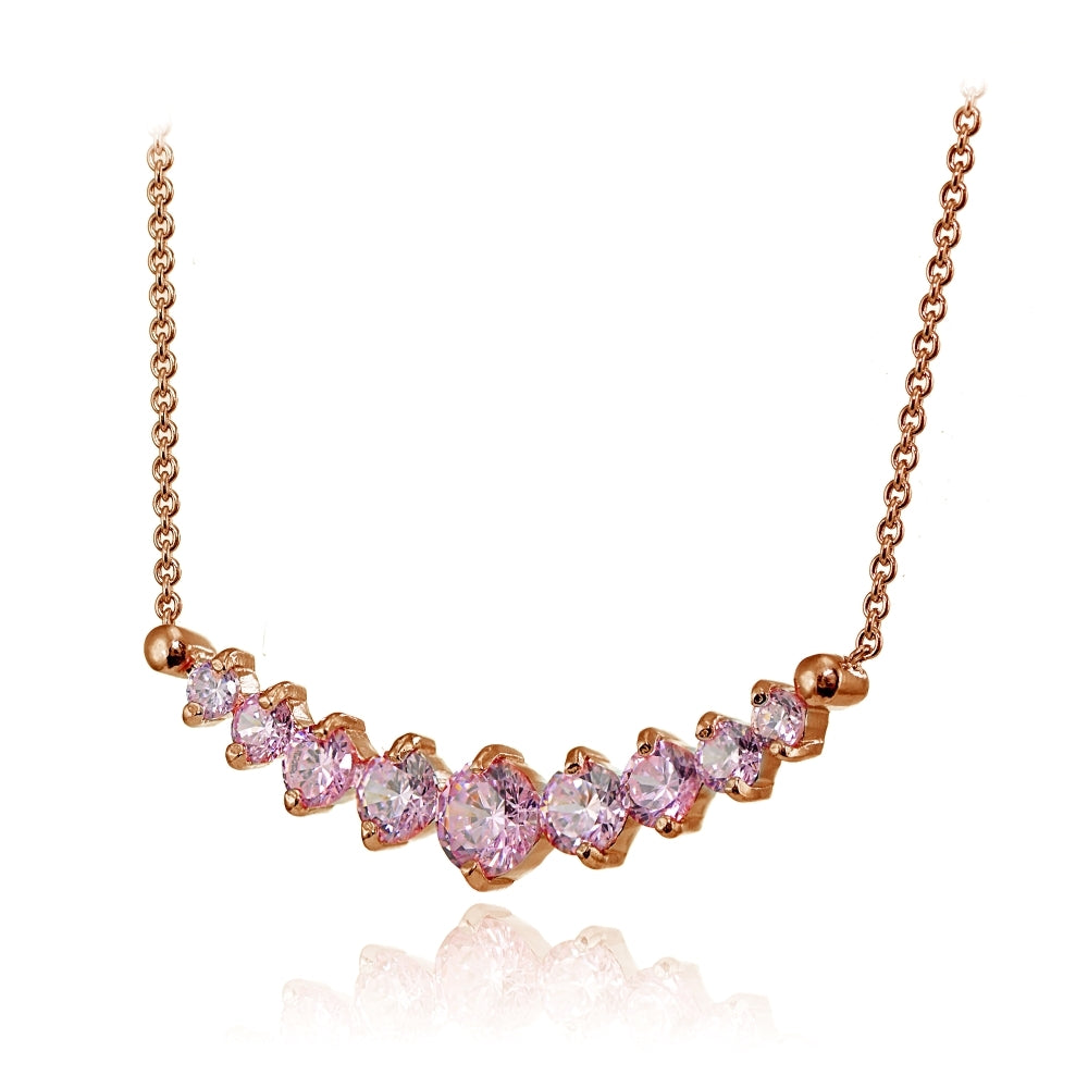 Rose Gold Flashed Sterling Silver Light Pink Cubic Zirconia Graduated Necklace-2