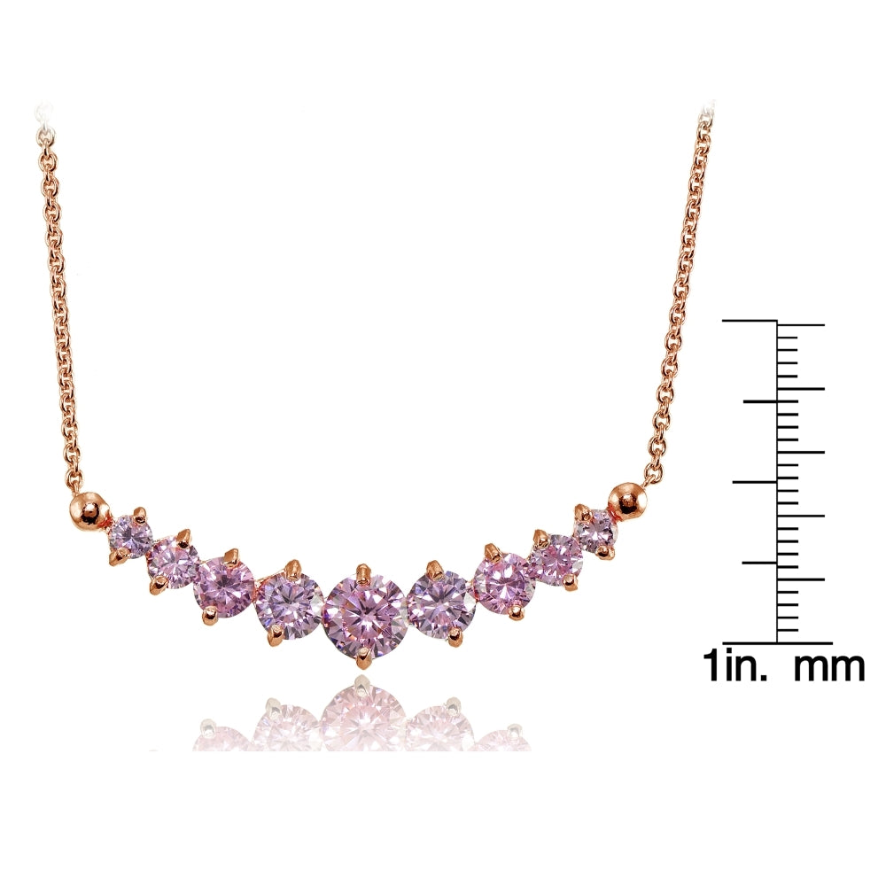 Rose Gold Flashed Sterling Silver Light Pink Cubic Zirconia Graduated Necklace-3