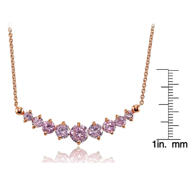 Rose Gold Flashed Sterling Silver Light Pink Cubic Zirconia Graduated Necklace