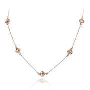 Rose Gold Flashed Sterling Silver Polished Love Knot Flower Station Chain Necklace