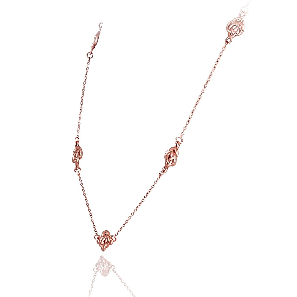 Rose Gold Flashed Sterling Silver Polished Love Knot Flower Station Chain Necklace-2