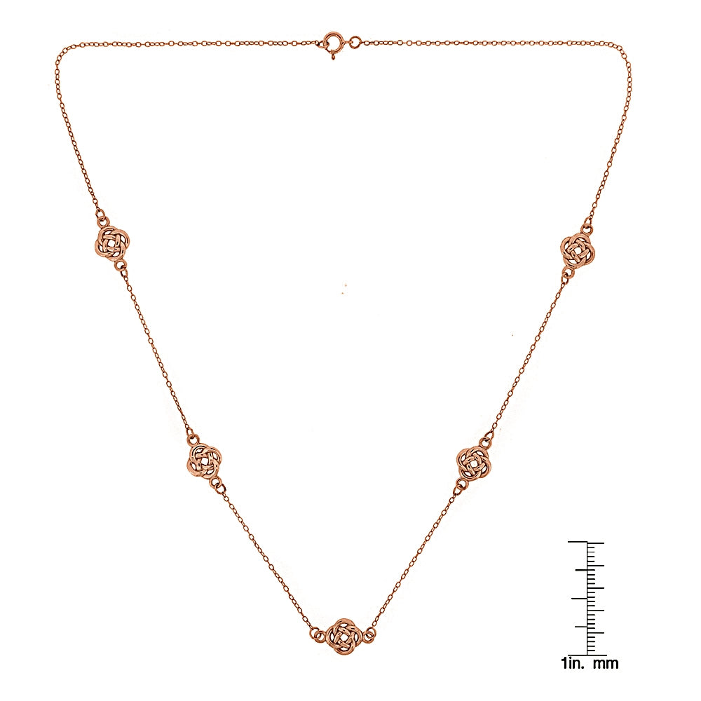 Rose Gold Flashed Sterling Silver Polished Love Knot Flower Station Chain Necklace-3