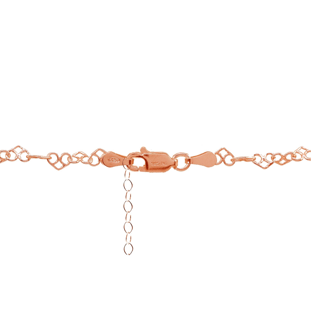 Rose Gold Flashed Sterling Silver 3.5mm Intertwining Hearts Link Chain Choker Necklace-2