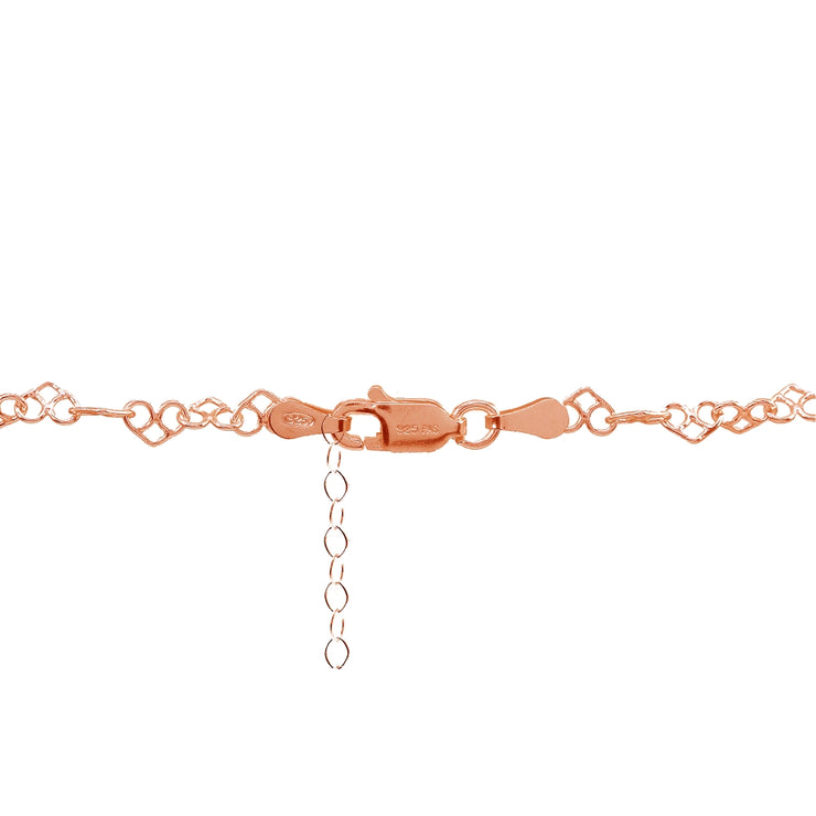 Rose Gold Flashed Sterling Silver 3.5mm Intertwining Hearts Link Chain Choker Necklace