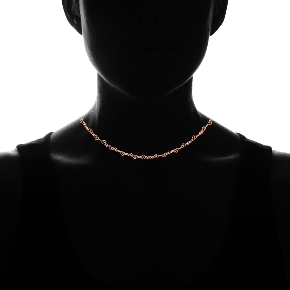 Rose Gold Flashed Sterling Silver 3.5mm Intertwining Hearts Link Chain Choker Necklace-3