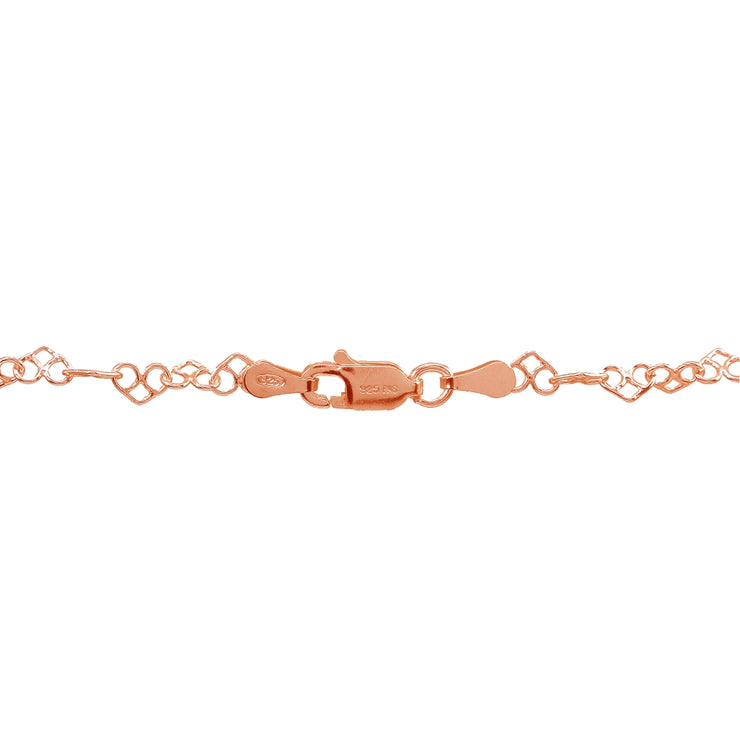 Rose Gold Flashed Sterling Silver 3.5mm Intertwining Hearts Link Chain Necklace, 24 Inches