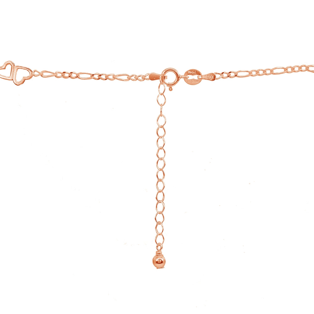 Rose Gold Flashed Sterling Silver Figaro Link Chain with Double Hearts Choker Necklace-2