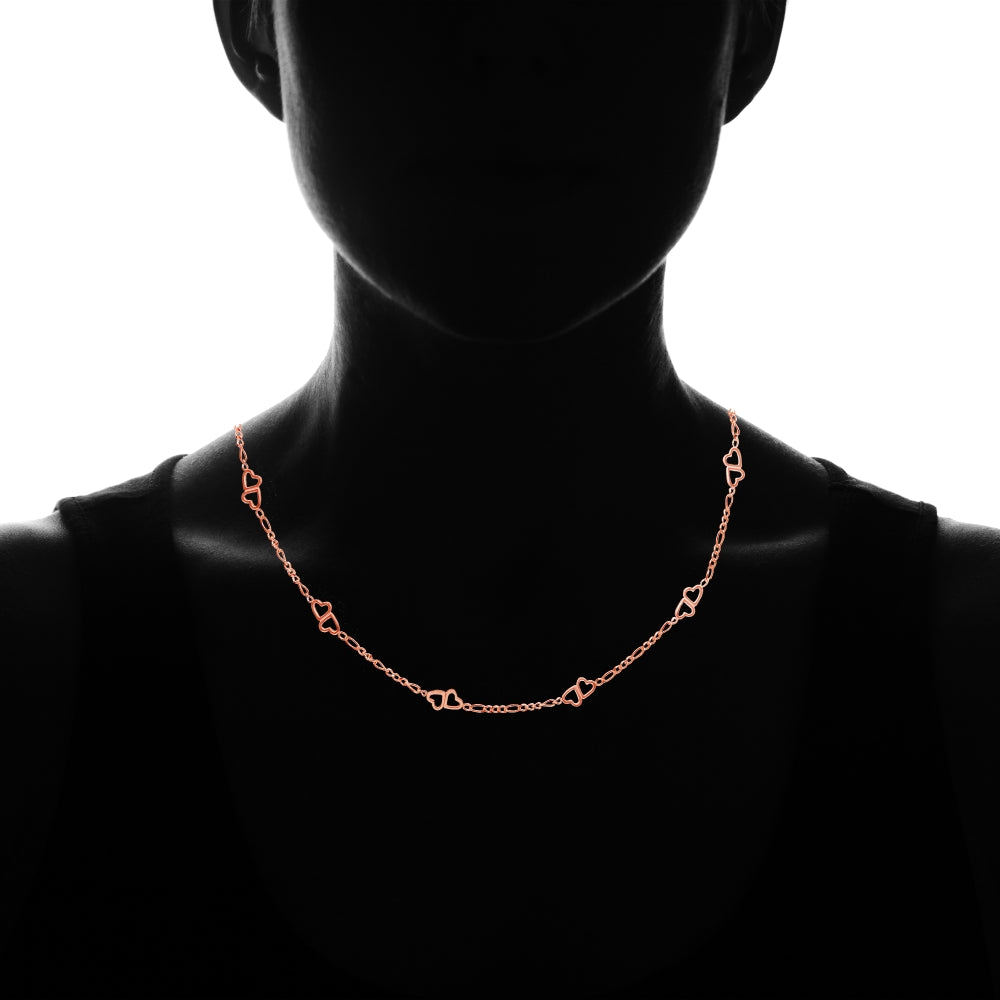Rose Gold Flashed Sterling Silver Figaro Link Chain with Double Hearts Necklace, 18 Inches-3