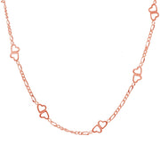 Rose Gold Flashed Sterling Silver Figaro Link Chain with Double Hearts Necklace, 30 Inches