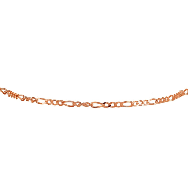 Rose Gold Flashed Sterling Silver 2.5mm Italian Figaro Link Chain Choker Necklace