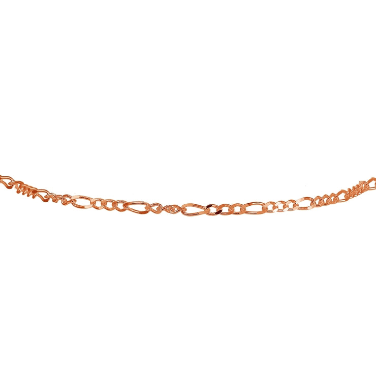 Rose Gold Flashed Sterling Silver 2.5mm Italian Figaro Link Chain Choker Necklace