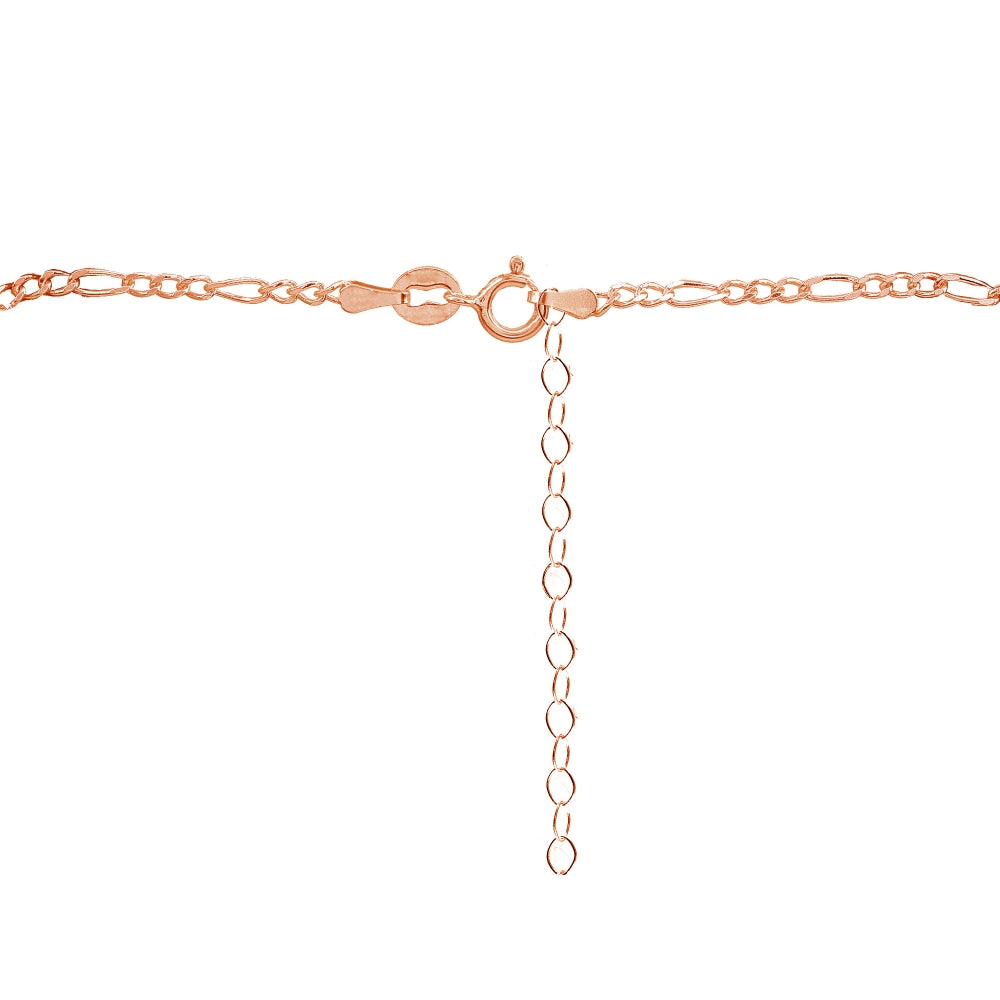 Rose Gold Flashed Sterling Silver 2.5mm Italian Figaro Link Chain Choker Necklace-2