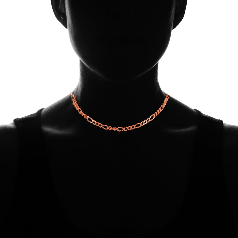 Rose Gold Flashed Sterling Silver 2.5mm Italian Figaro Link Chain Choker Necklace-3