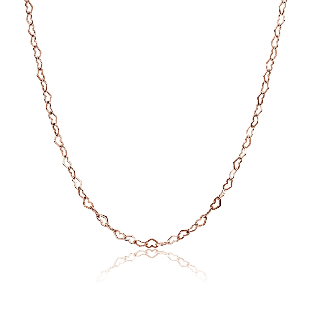 Rose Gold Flashed Sterling Silver Heart Link Chain Choker Necklace