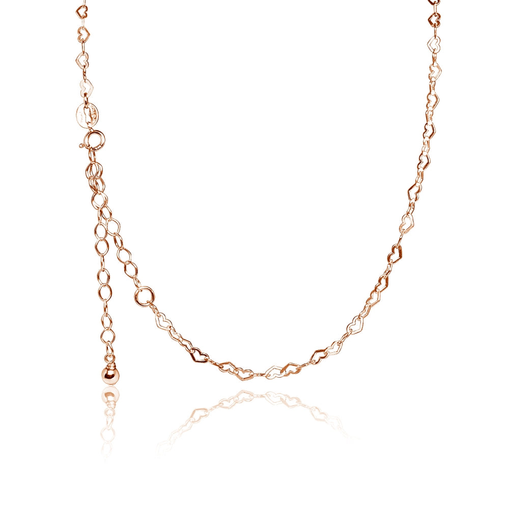 Rose Gold Flashed Sterling Silver Heart Link Chain Choker Necklace-2