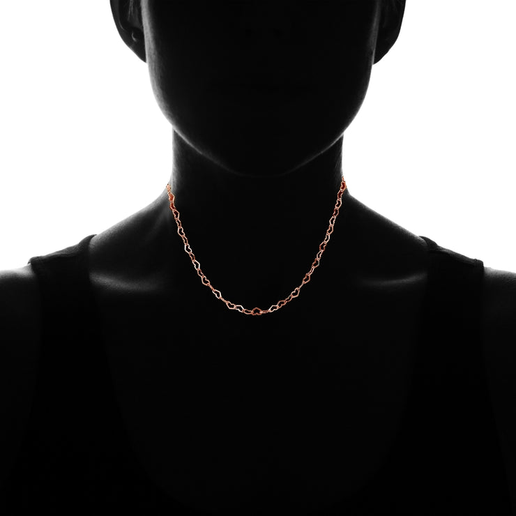 Rose Gold Flashed Sterling Silver Heart Link Chain Choker Necklace