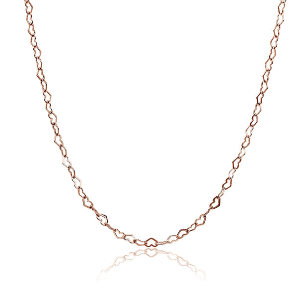 Rose Gold Flashed Sterling Silver Heart Link Chain Necklace, 18 Inches