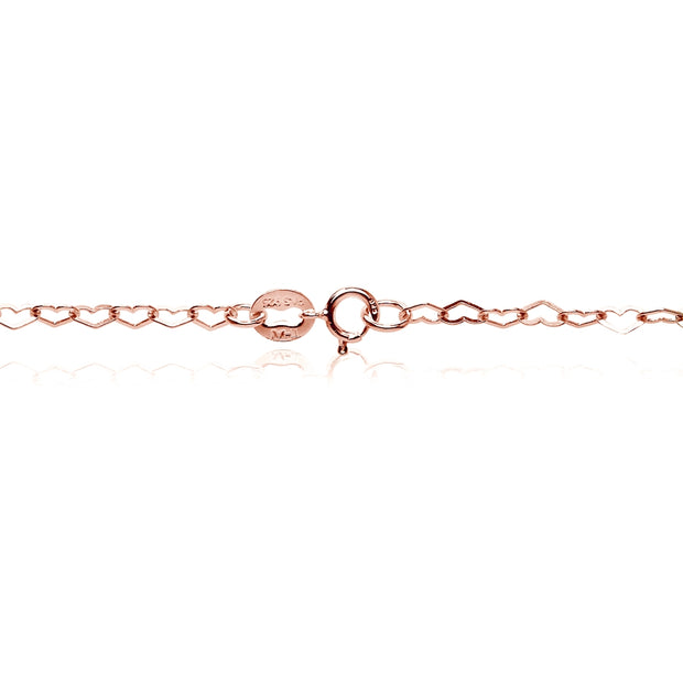 Rose Gold Flashed Sterling Silver Heart Link Chain Necklace, 18 Inches