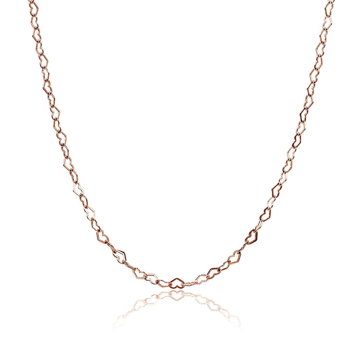 Rose Gold Flashed Sterling Silver Heart Link Chain Necklace, 30 Inches