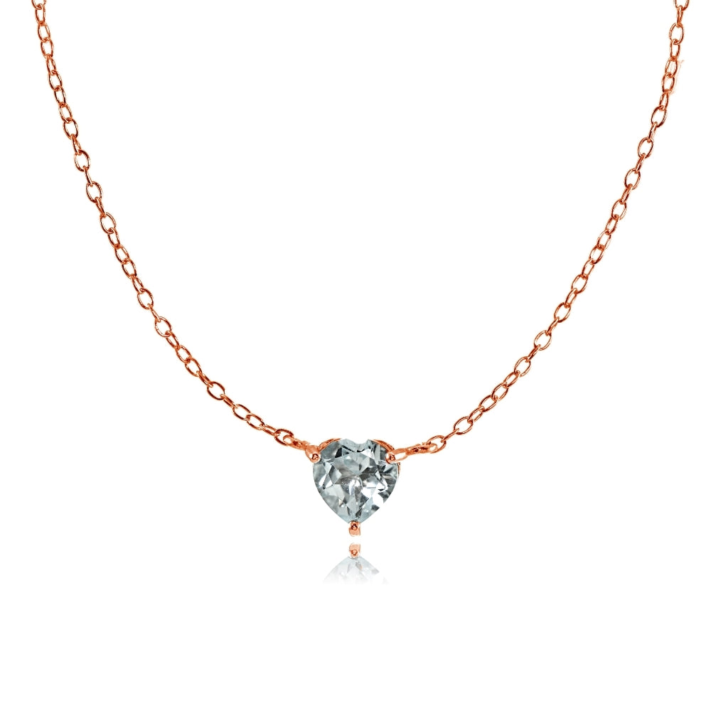 Rose Gold Flashed Sterling Silver Small Dainty Aquamarine Heart Choker Necklace