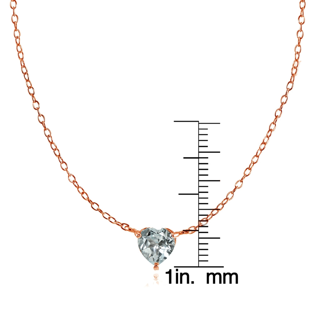 Rose Gold Flashed Sterling Silver Small Dainty Aquamarine Heart Choker Necklace-3