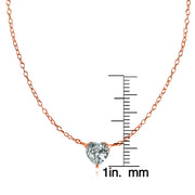 Rose Gold Flashed Sterling Silver Small Dainty Aquamarine Heart Choker Necklace