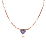 Rose Gold Flashed Sterling Silver Small Dainty Created Alexandrite Heart Choker Necklace