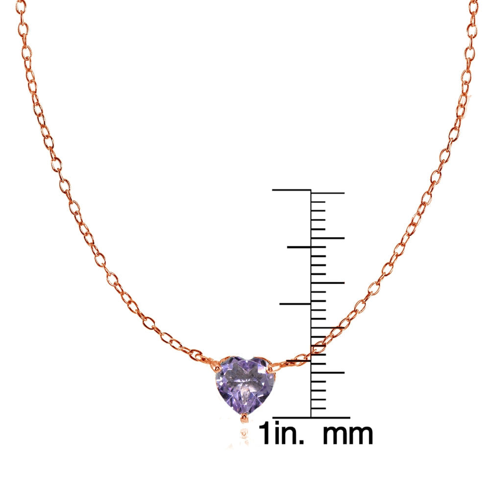 Rose Gold Flashed Sterling Silver Small Dainty Created Alexandrite Heart Choker Necklace-3