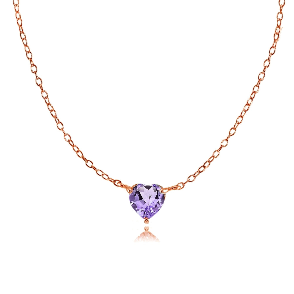 Rose Gold Flashed Sterling Silver Small Dainty Amethyst Heart Choker Necklace
