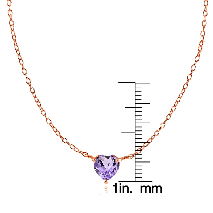 Rose Gold Flashed Sterling Silver Small Dainty Amethyst Heart Choker Necklace