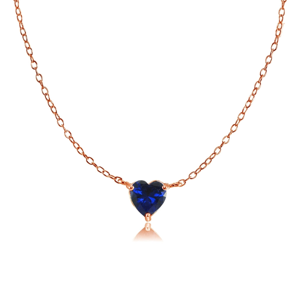 Rose Gold Flashed Sterling Silver Small Dainty Created Blue Sapphire Choker Necklace
