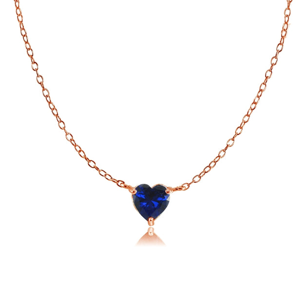 Rose Gold Flashed Sterling Silver Small Dainty Created Blue Sapphire Choker Necklace