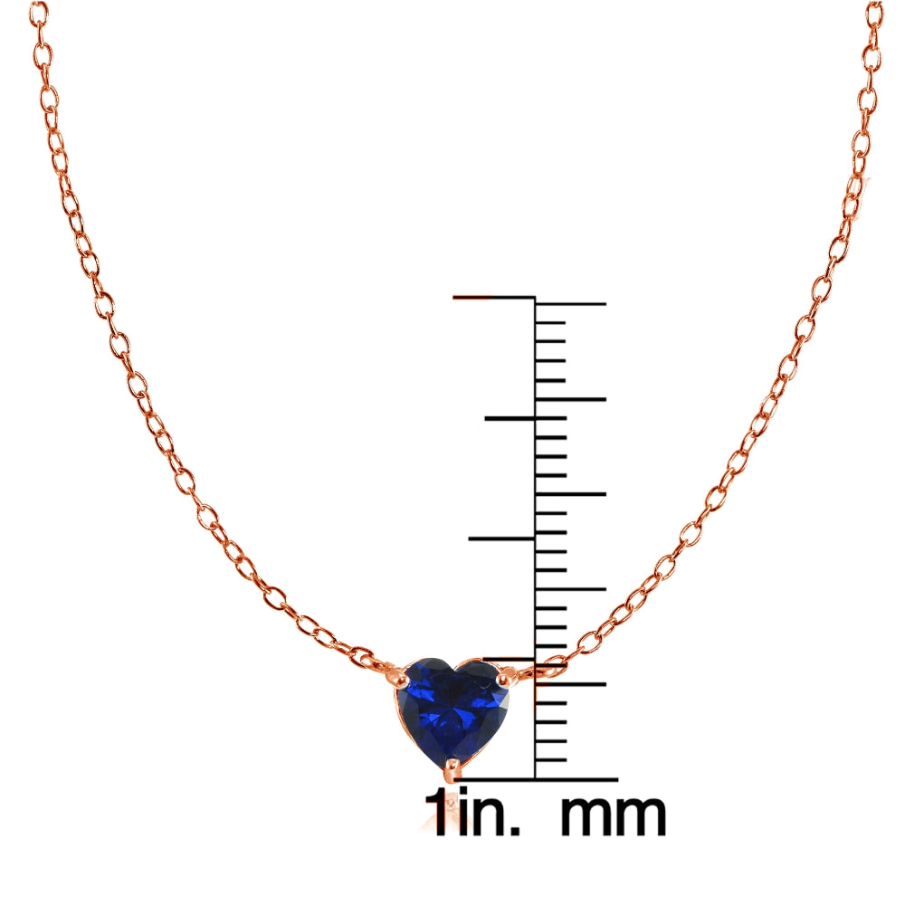 Rose Gold Flashed Sterling Silver Small Dainty Created Blue Sapphire Choker Necklace-3