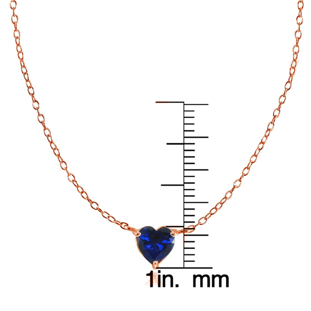 Rose Gold Flashed Sterling Silver Small Dainty Created Blue Sapphire Choker Necklace