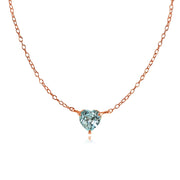Rose Gold Flashed Sterling Silver Small Dainty Blue Topaz Heart Choker Necklace