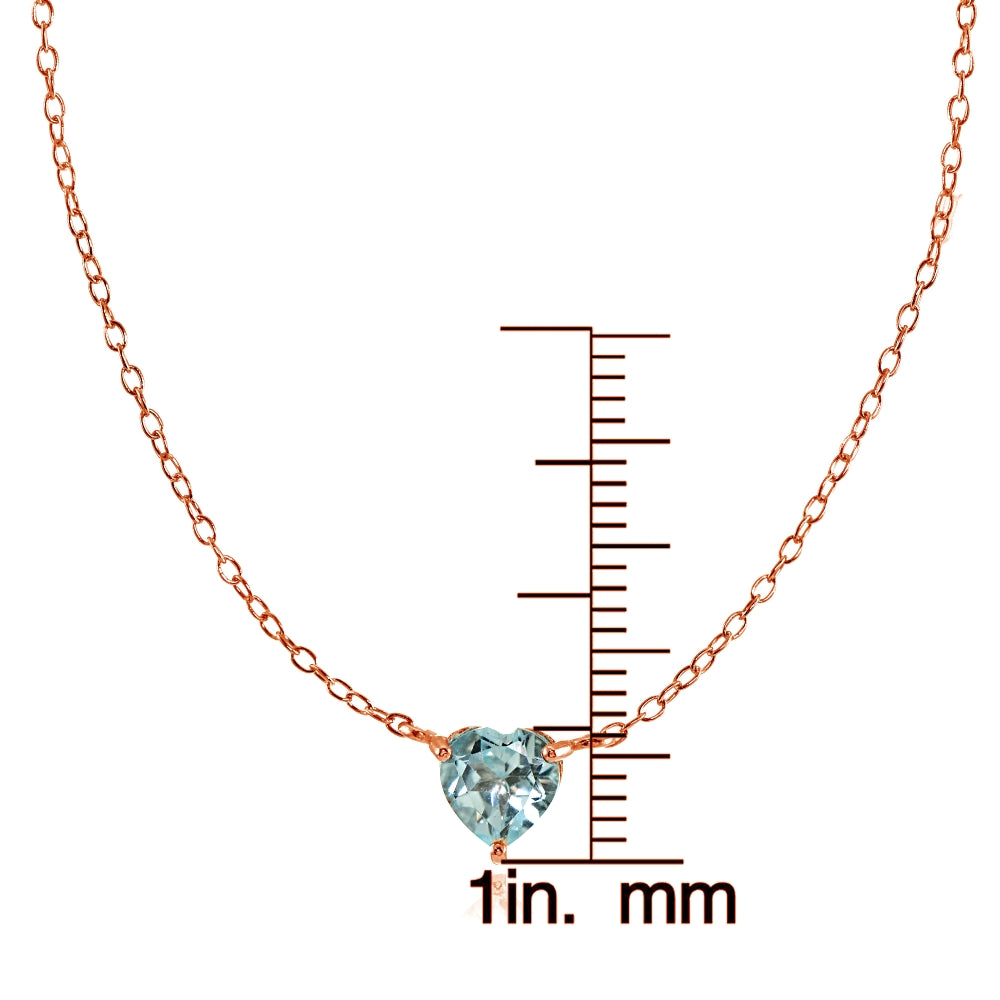 Rose Gold Flashed Sterling Silver Small Dainty Blue Topaz Heart Choker Necklace-3