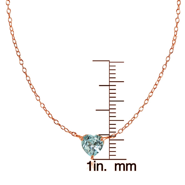 Rose Gold Flashed Sterling Silver Small Dainty Blue Topaz Heart Choker Necklace