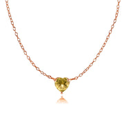 Rose Gold Flashed Sterling Silver Small Dainty Citrine Heart Choker Necklace