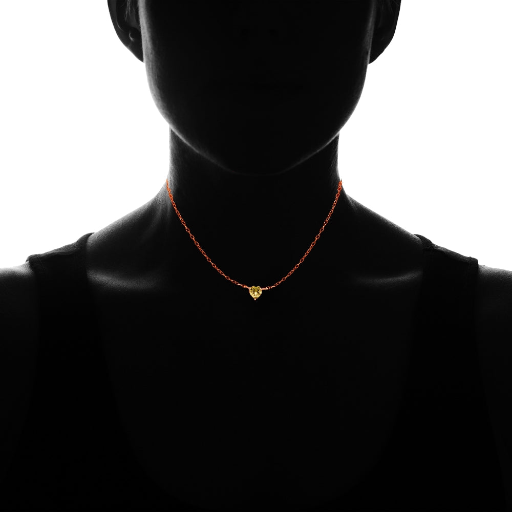 Rose Gold Flashed Sterling Silver Small Dainty Citrine Heart Choker Necklace-2
