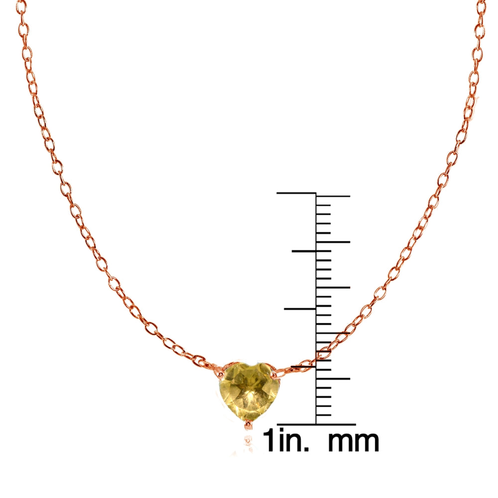 Rose Gold Flashed Sterling Silver Small Dainty Citrine Heart Choker Necklace-3