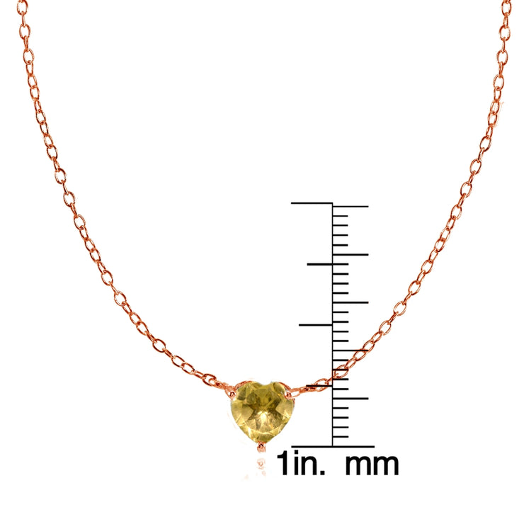 Rose Gold Flashed Sterling Silver Small Dainty Citrine Heart Choker Necklace