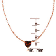 Rose Gold Flashed Sterling Silver Small Dainty Garnet Heart Choker Necklace
