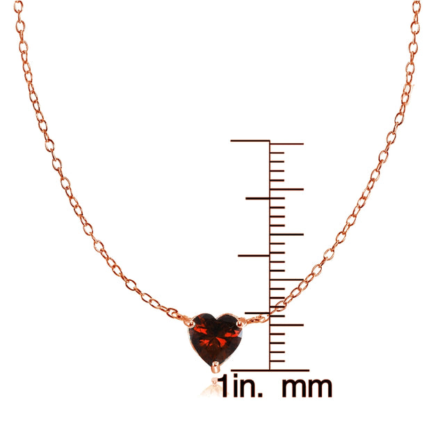 Rose Gold Flashed Sterling Silver Small Dainty Garnet Heart Choker Necklace