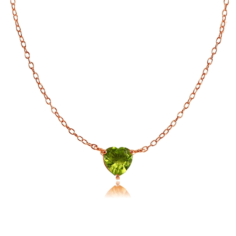 Rose Gold Flashed Sterling Silver Small Dainty Peridot Heart Choker Necklace