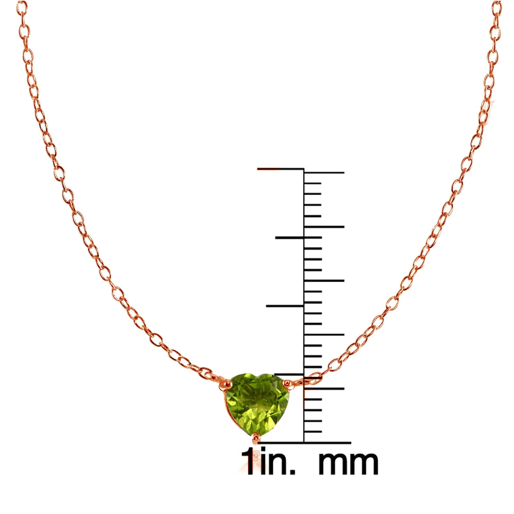 Rose Gold Flashed Sterling Silver Small Dainty Peridot Heart Choker Necklace-3