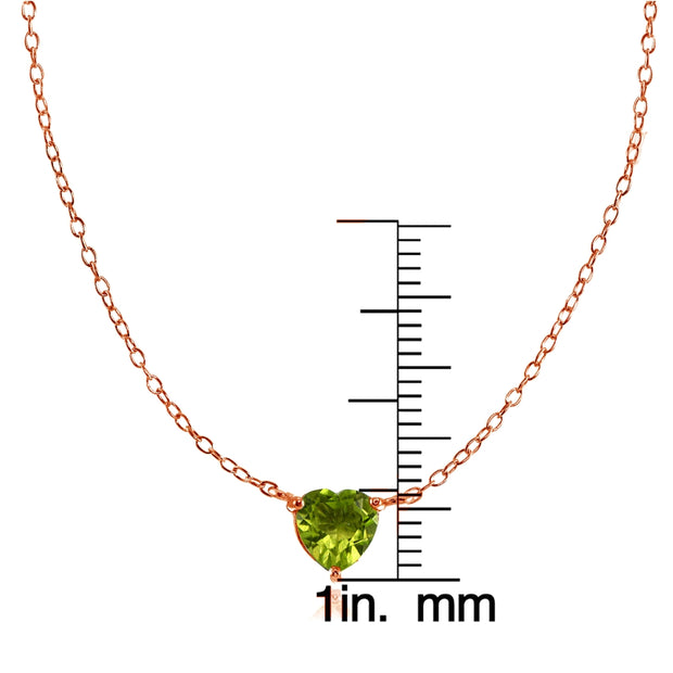 Rose Gold Flashed Sterling Silver Small Dainty Peridot Heart Choker Necklace