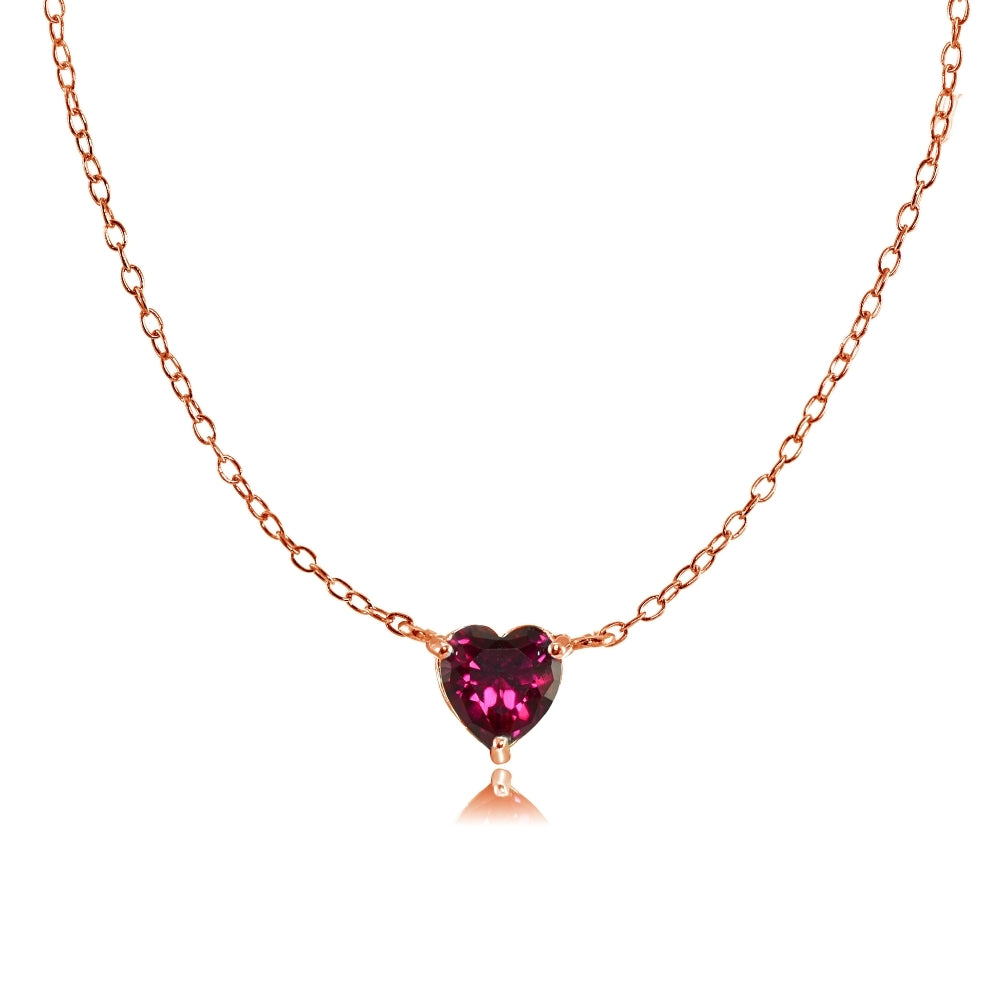 Rose Gold Flashed Sterling Silver Small Dainty Created Ruby Heart Choker Necklace