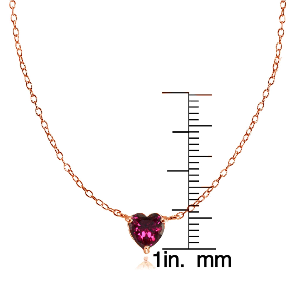 Rose Gold Flashed Sterling Silver Small Dainty Created Ruby Heart Choker Necklace-3