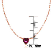Rose Gold Flashed Sterling Silver Small Dainty Created Ruby Heart Choker Necklace